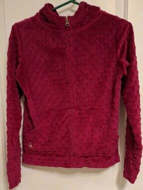 Lime Apple Minky Bubble Kids Plush Zip-Up Hoodie in Berry thumbholes size 14
